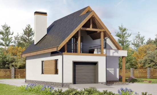 120-005-П Проект двухэтажного дома мансардой и гаражом, недорогой домик из газобетона, Амурск