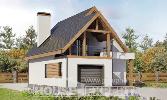 120-005-П Проект двухэтажного дома мансардный этаж, гараж, недорогой домик из теплоблока Хабаровск, House Expert