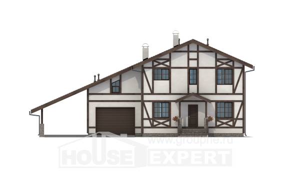 250-002-Л Проект двухэтажного дома мансардой и гаражом, средний домик из кирпича Хабаровск, House Expert