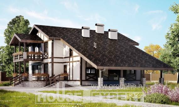 250-002-Л Проект двухэтажного дома с мансардой и гаражом, просторный домик из кирпича Советская Гавань, House Expert